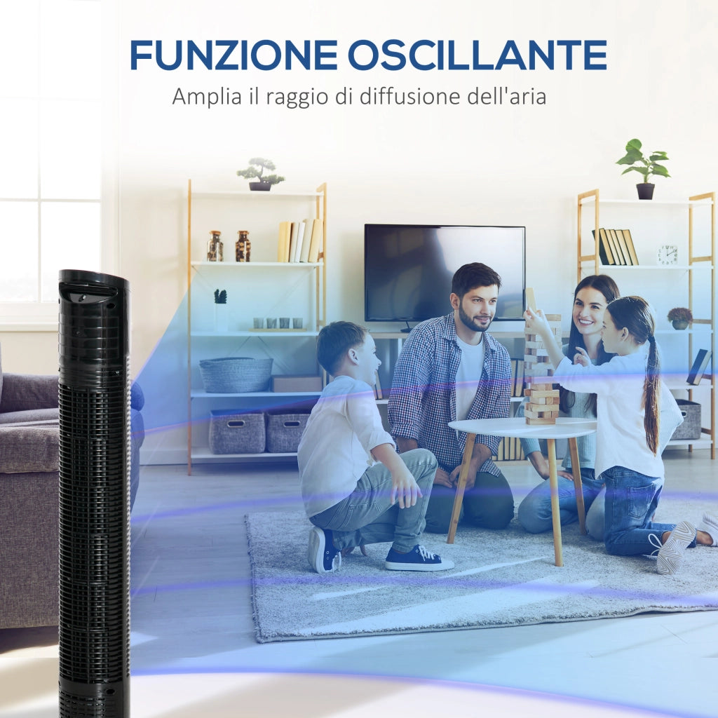Ventilatore a Torre Moderno 3 Velocita' con Oscillazione ¨C Zephmum ¨C Nero PP 20x78.5 cm