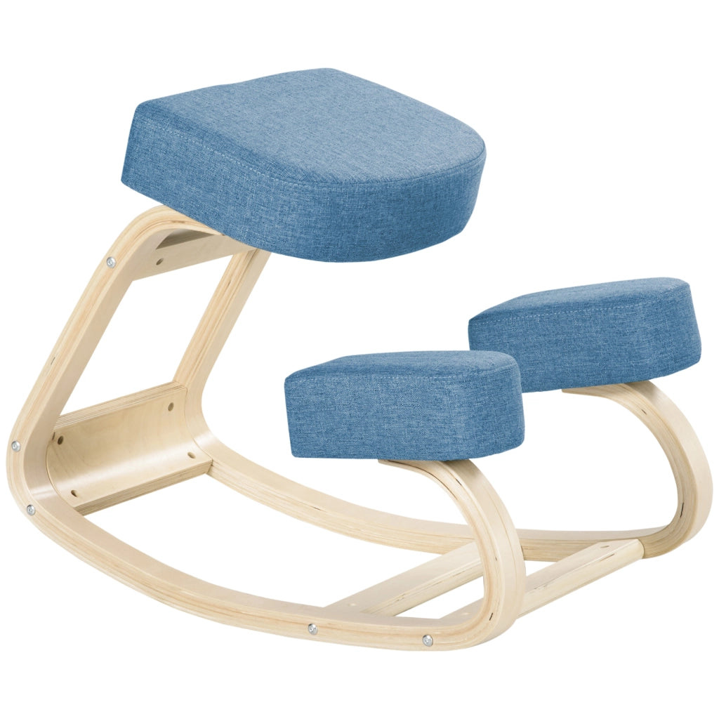 Sedia Ergonomica con Inginocchiatoio in Legno di Betulla e Cuscino, 51x69x58cm, Blu
