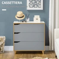 Cassettiera 3 Cassetti in Truciolato e MDF per Camera da Letto e Soggiorno, 75x42x75 cm, Bianca Grigia e Marrone