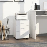 HOMCOM Mobiletto da Archiviazione per Ufficio su Ruote, 3 Cassetti con Serratura, 40 x 40 x 61,5 cm, Bianco