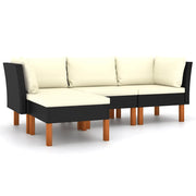 Set Divani da Giardino 4 pz | Set Salotto da Giardino con Cuscini in Polyrattan Nero