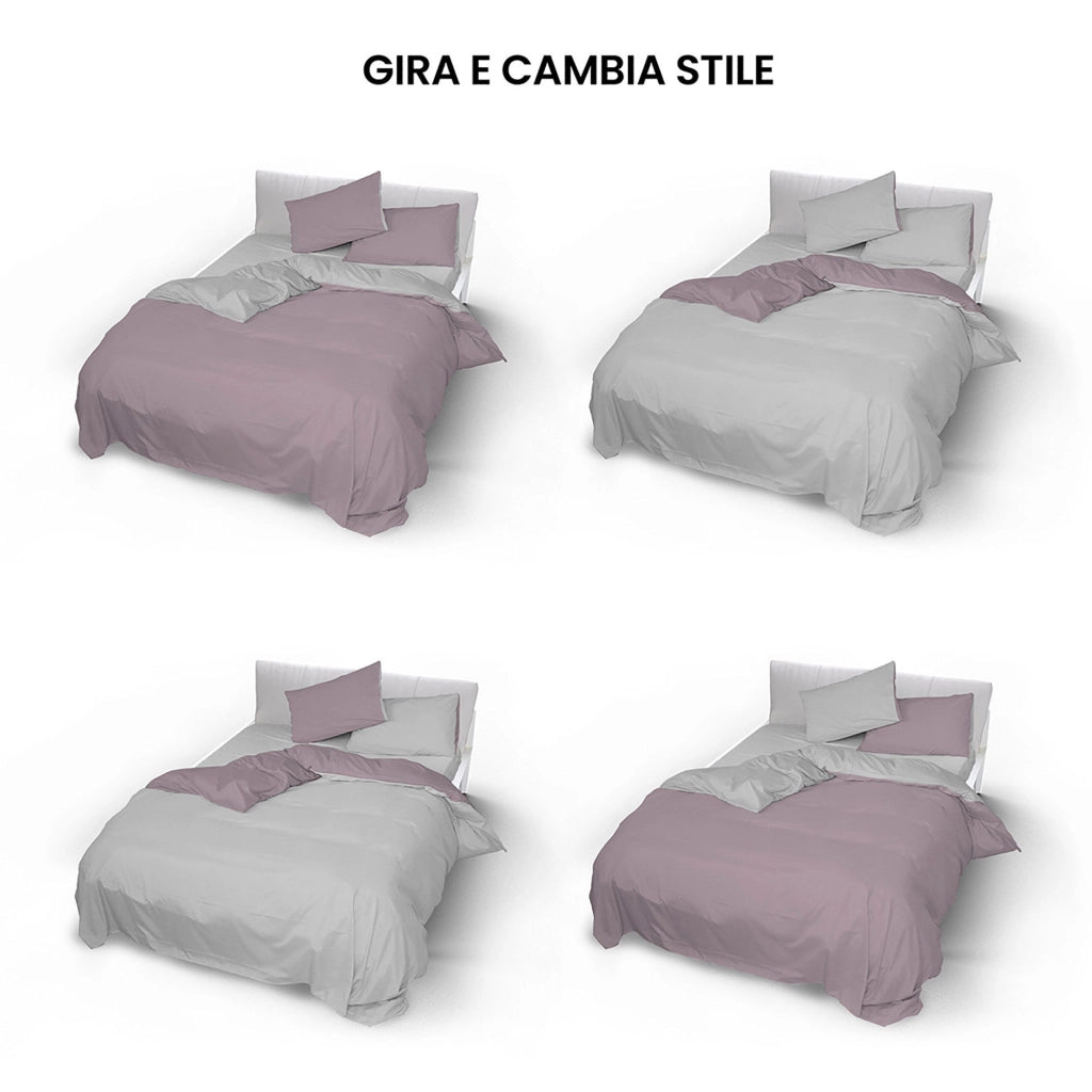 Copripiumino 1 Piazza e Mezzo con Sacco e Federe Doubleface Rosa Antico/Grigio Chiaro