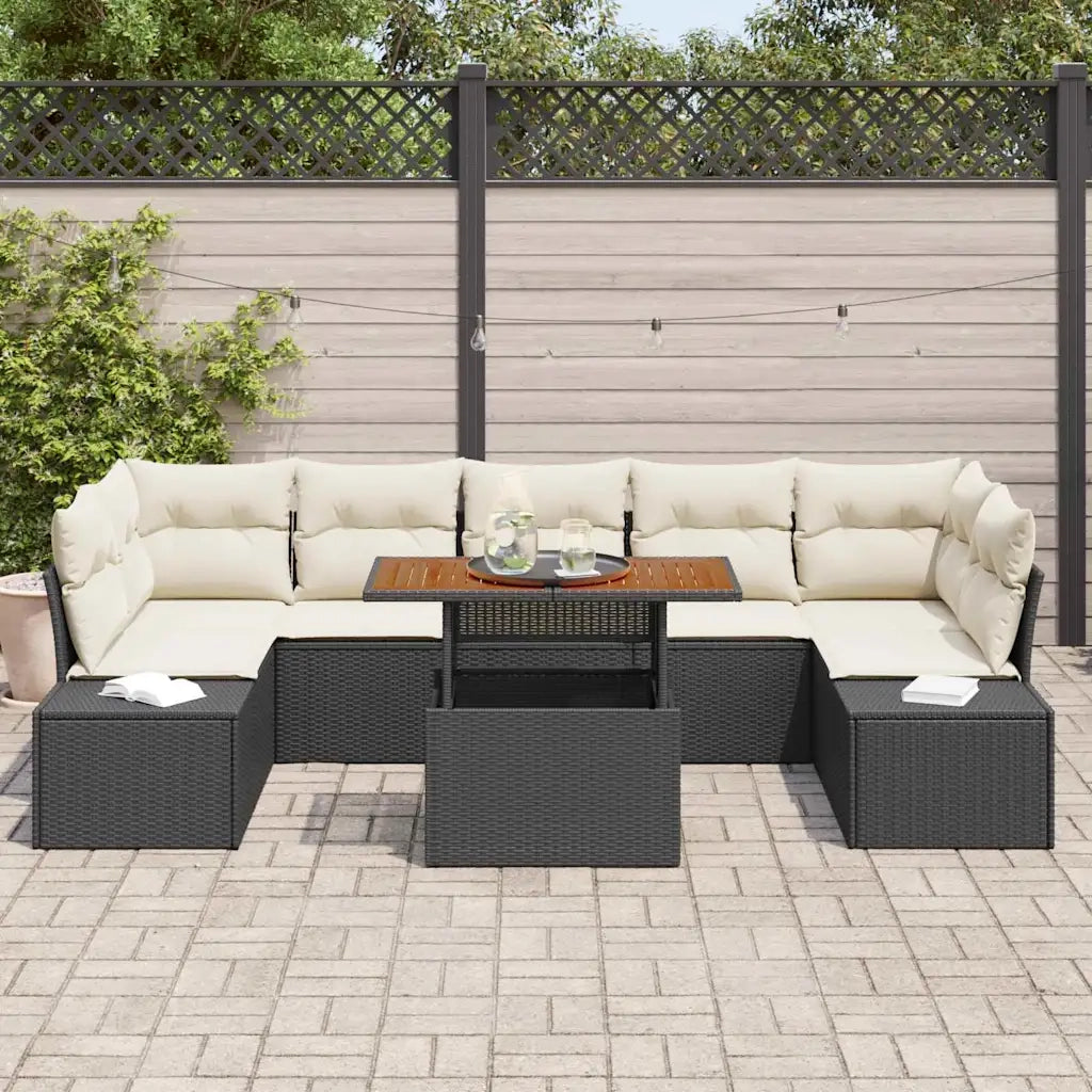 Set da Pranzo per Giardino con cuscino 8 pcs Nero e Crema 3349928