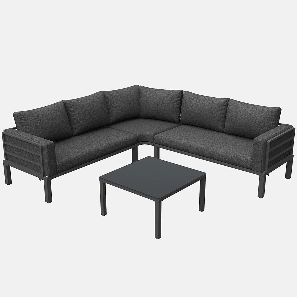 Set giardino - Xylo - 4/5 posti con tavolo vetro temperato grigio