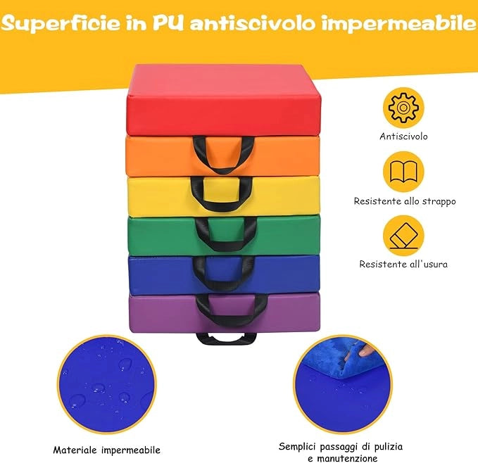 Tappeto per Bambini 6 Pezzi, Tappeto da Terra Cuscino Yoga Meditazione, per Camera da Letto e Salotto, Moderno 38x38x8cm(Quadrato)