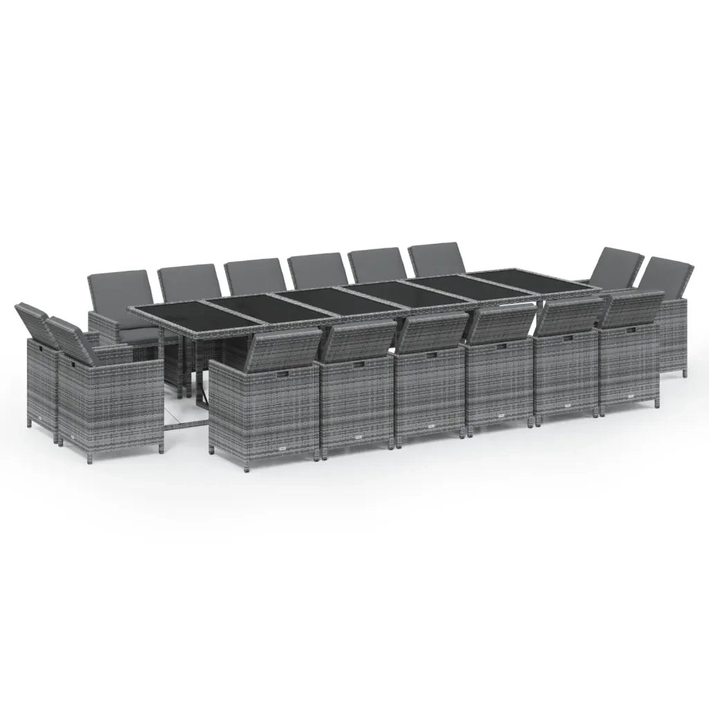 Set da Pranzo per Giardino 17 pz con Cuscini Polyrattan Grigio cod mxl 38616