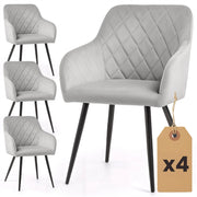Set di 4 Sedie in velluto con cuciture a rombi VELTO Grigio gambe nere