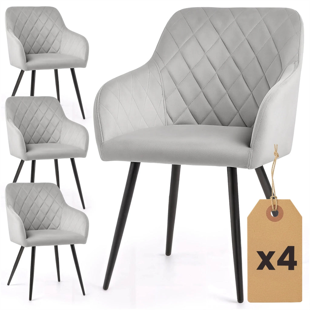 Set di 4 Sedie in velluto con cuciture a rombi VELTO Grigio gambe nere