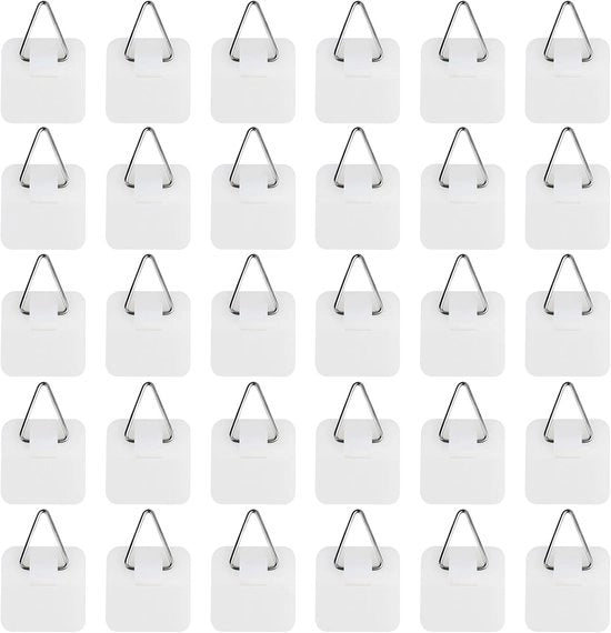 60 pacchi di chiodi ad aggancio per foto, chiodi ad aggancio per parete self-adesivi, chiodi ad aggancio per foto resistenti, carico massimo 5 kg, adatti per pareti lisce, installazione semplice senza attrezzi, piccolo quadrato. Bianco - 2,5*2,5 cm