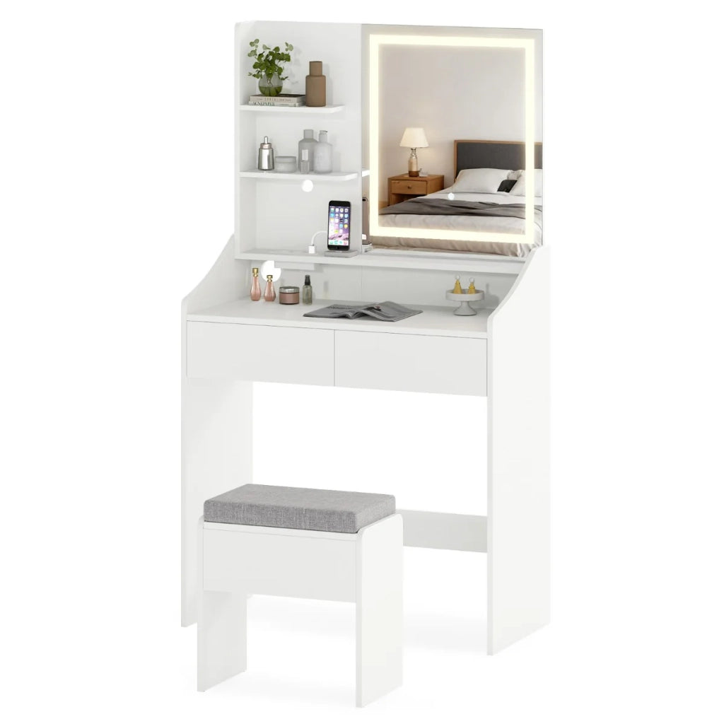 Set da toeletta con specchio illuminato 80 x 39 x 142 cm stazione di ricarica integrata design moderno in MDF bianco 20_0017171