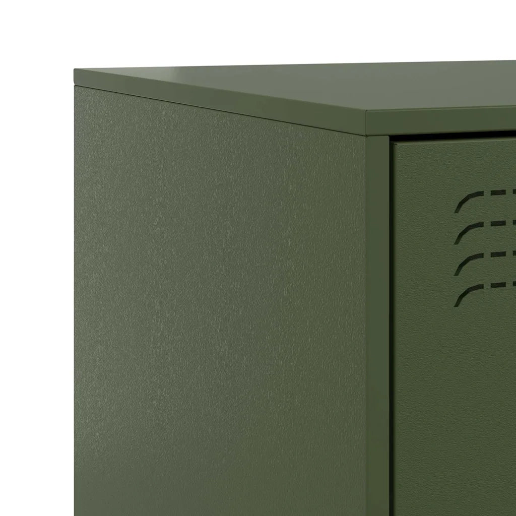Set di 2 Comodini | Armadio da Notte | Mobiletto da notte Verde Oliva 34,5x39x62 cm in Acciaio