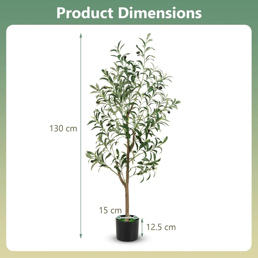 Set di 1/2 alberi di ulivo artificiali, pianta falsa da 130 cm con foglie e frutti realistici, tronco resistente in PE e base stabile, pianta decorativa per interni ed esterni (2)
