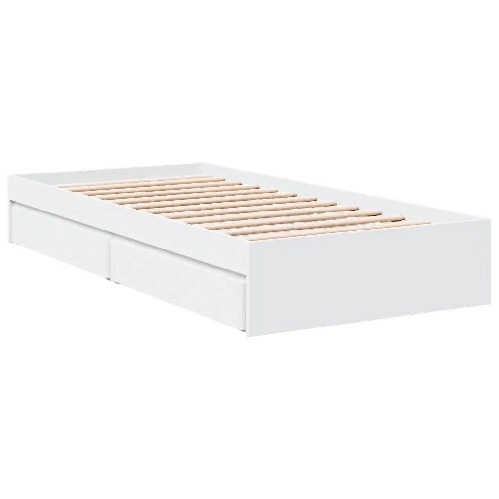 Letto singolo | Letto per adulti | Giroletto con Cassetti Bianco 90x200 cm in Legno Multistrato