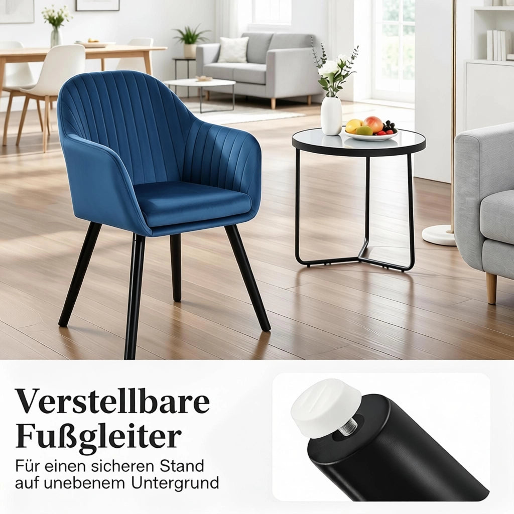 SEDIA da pranzo imbottita 81 cm Velluto Nero/Blu Set da 2 pezzi