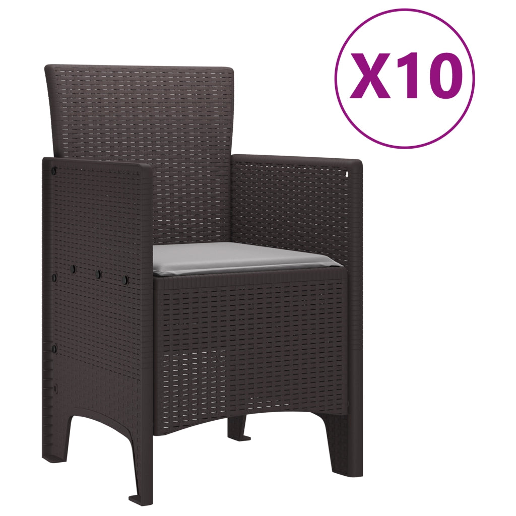 Set da Pranzo da Giardino di 11 Pezzi con Cuscini Marrone Rattan Polimerico