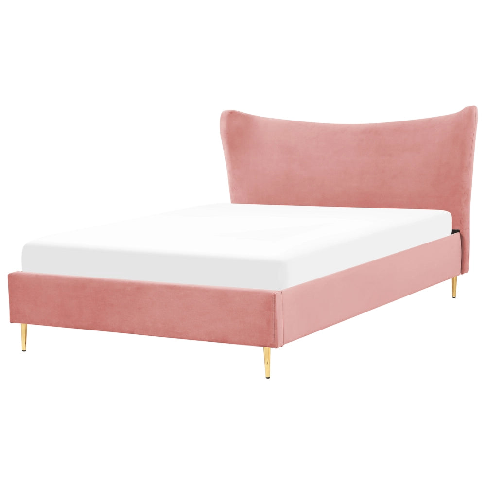 Letto in velluto rosa con struttura 160 x 200 cm gambe imbottite oro testiera stile glamour moderno