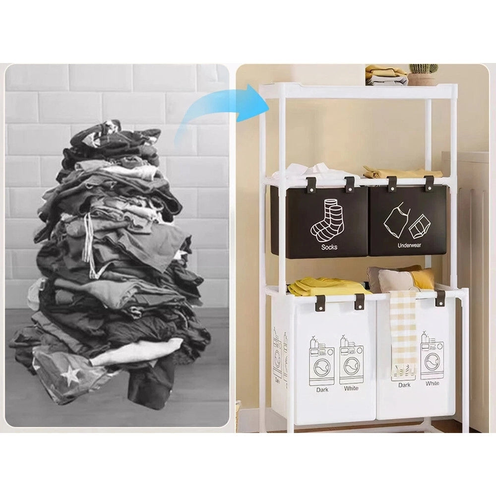 Trade Shop - Cesto Portabiancheria Organizer Per Lavanderia Vestiti Decorazione Bagno Con Ruote -