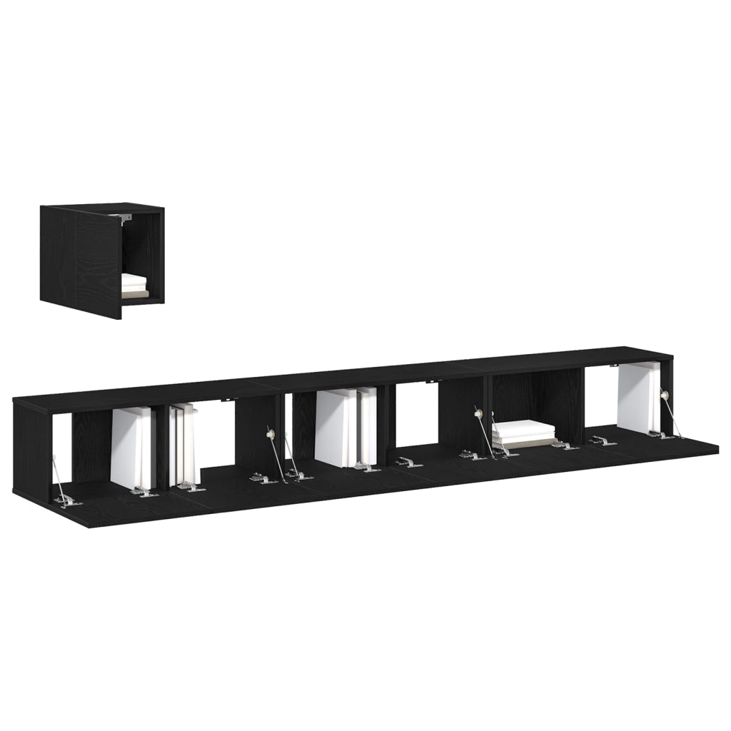 Set di Mobile TV in 4 Pezzi Rovere Nero in Legno Ingegnerizzato