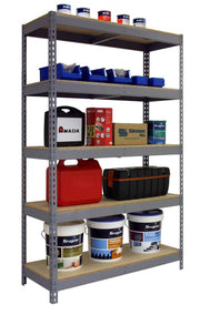 Scaffale in metallo Simon Rack senza viti colore grigio/legno 5 ripiani 2000x1200x450 mm Made in Spain