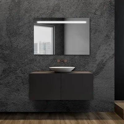 Specchio bagno 105x70 cm con fascia LED superiore bianco naturale