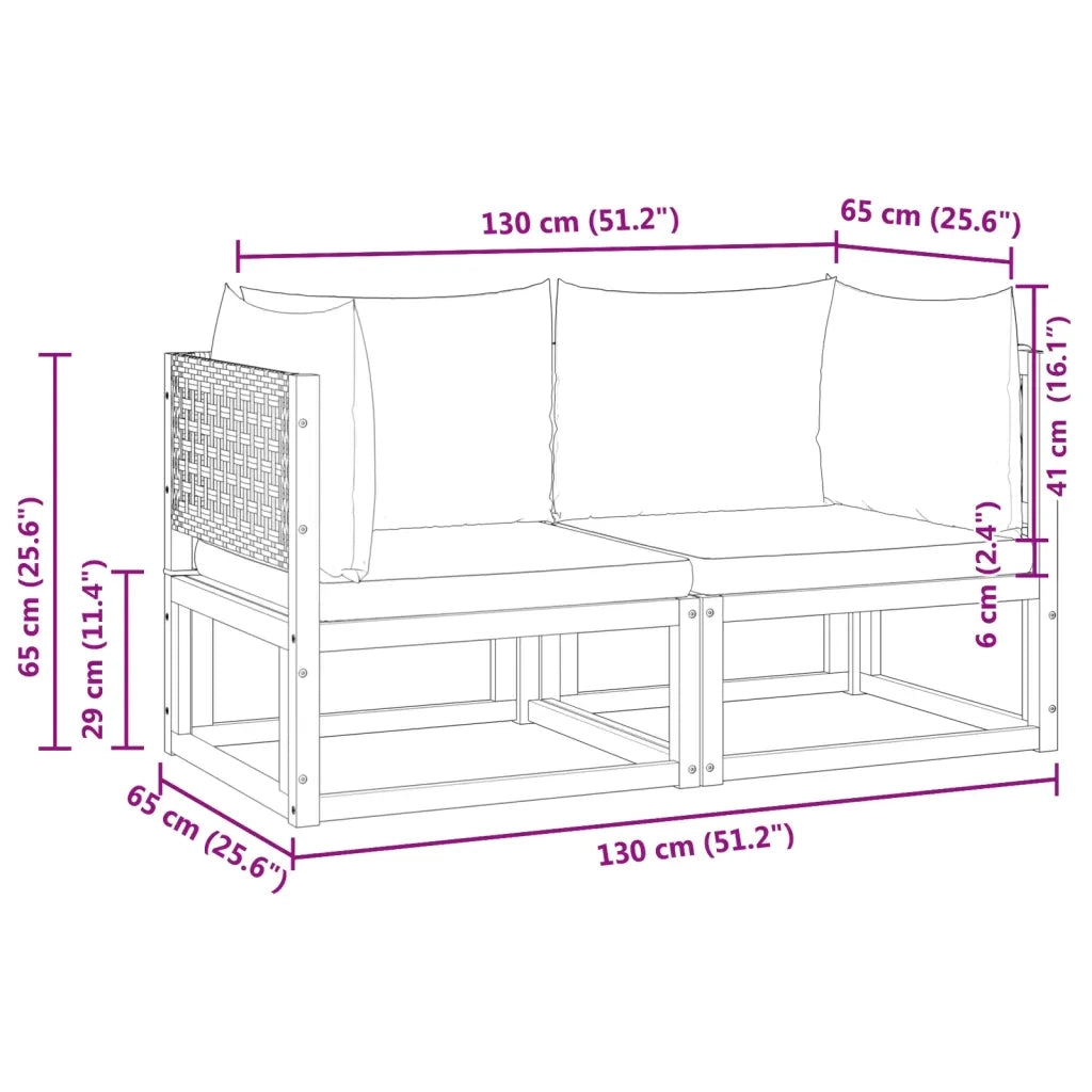 Divani da Giardino Angolari con Cuscini 2 pz in Legno di Acacia e Rattan 3278876