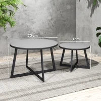 Set 2 Tavolini per Esterni con Piano in Vetro Temperato, Ø70x45 cm e Ø50x35 cm, Grigio