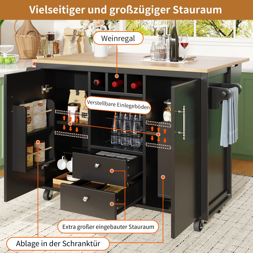 TAVOLO ISOLA CUCINA 137,9x73x92,2 cm Nero in MDF e Metallo pieghevole