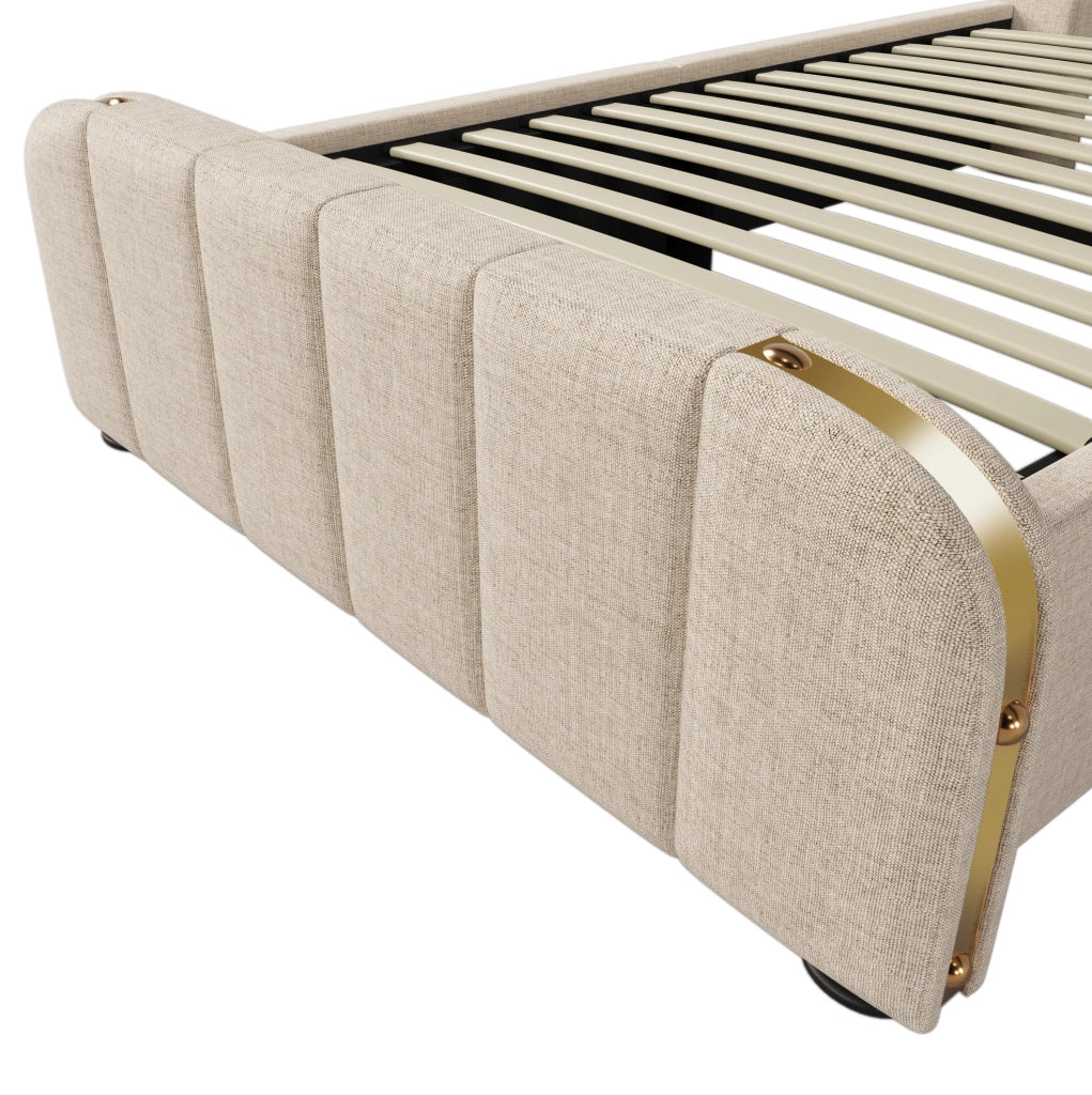 Letto singolo imbottito beige 90x200 cm con vano idraulico, USB-C e materasso H3
