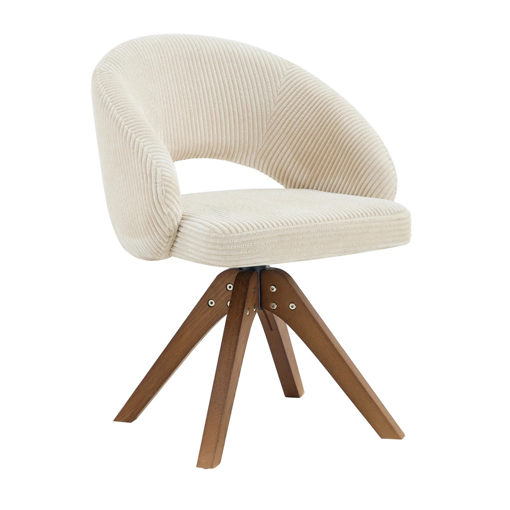 Set 2 Sedie Girevoli Retr¨° ¨C MINIMAL ¨C Tessuto Bianco a Righe, Gambe in Legno Massello Noce, Schienale