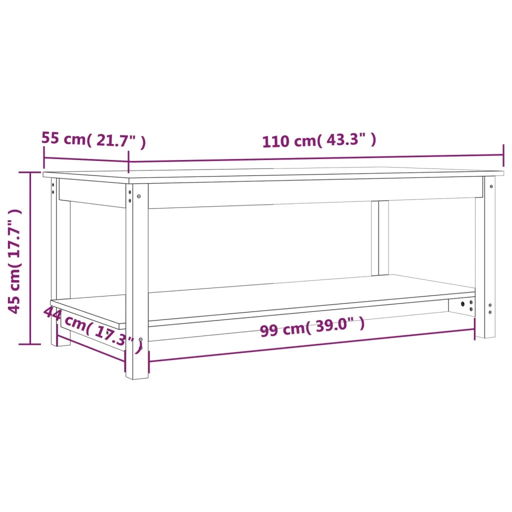 Tavolino da Salotto Bianco 110x55x45 cm Legno Massello di Pino cod mxl 22760