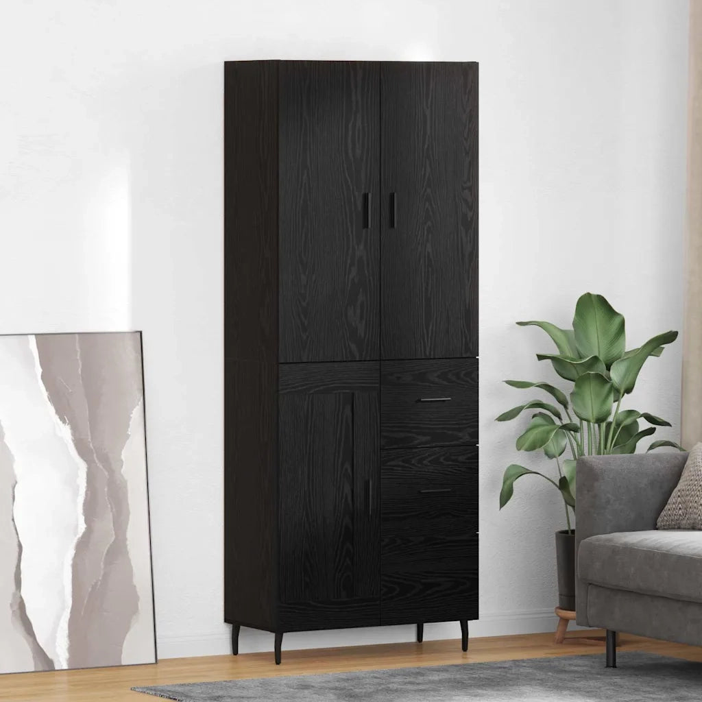 Credenza 2 pz | Madia | Buffet da pranzo | Armadio da pranzo Rovere nero Legno Stratificato e Vetro