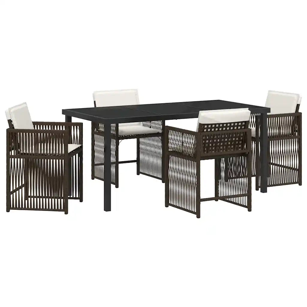 Set da Pranzo per Giardino 5 pz | Set Salotto da Giardino Marrone polyrattan