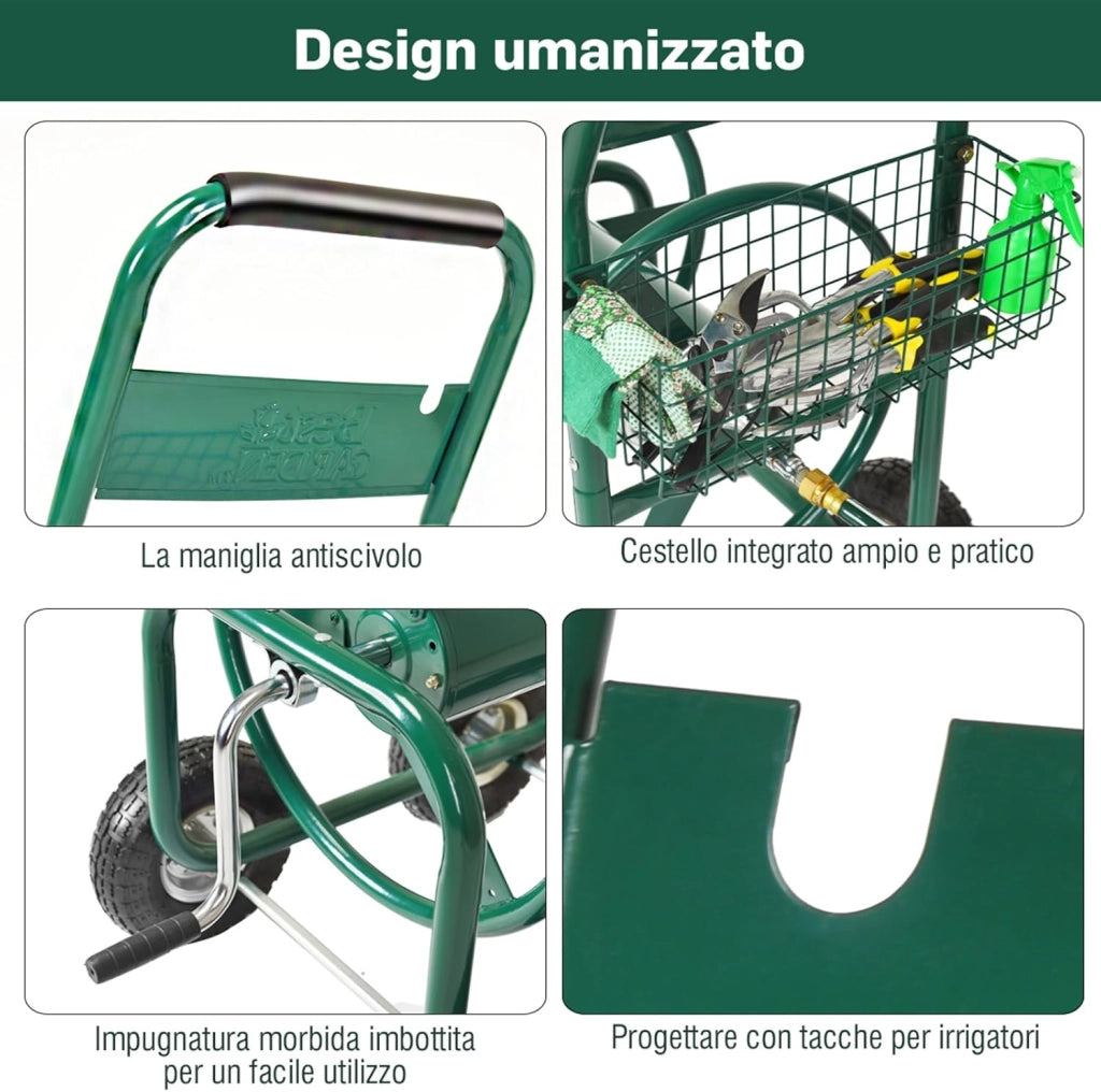 Carrello Avvolgitubo da Giardino Professionale, Carrello per Tubo Irrigazione in Metallo con Ruote Grande, 95 x 62 x 113 cm