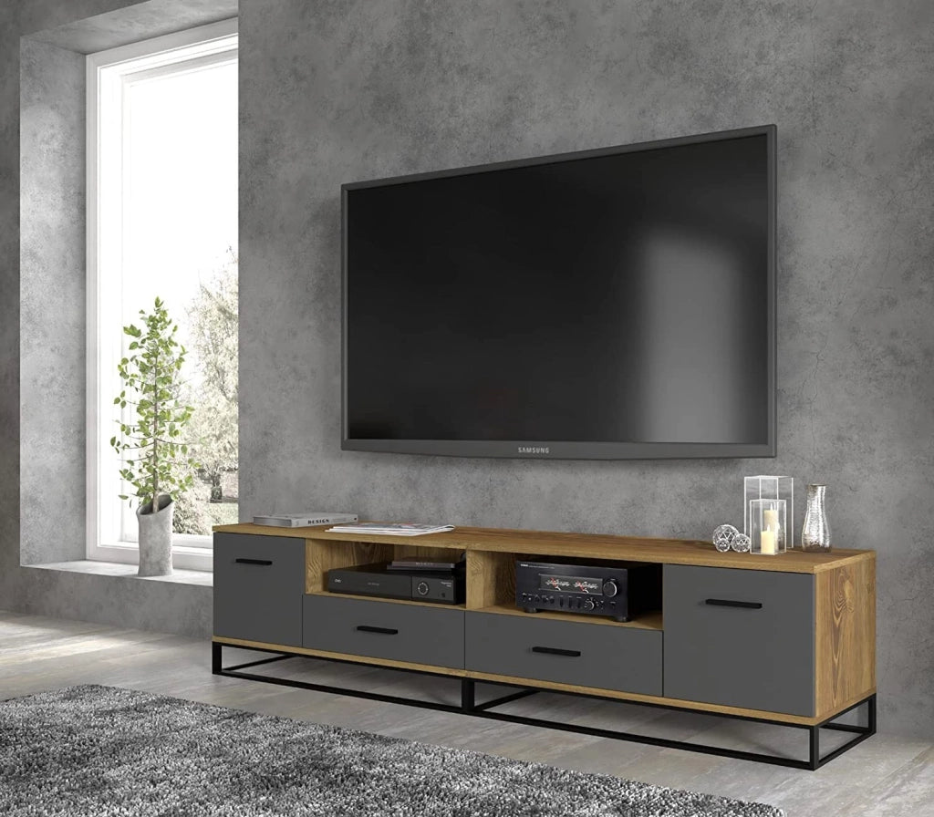 MOBILE TV PIANO TV SOGGIORNO GRAFITE ROVERE  190x45.2x42.5cm ARSEN