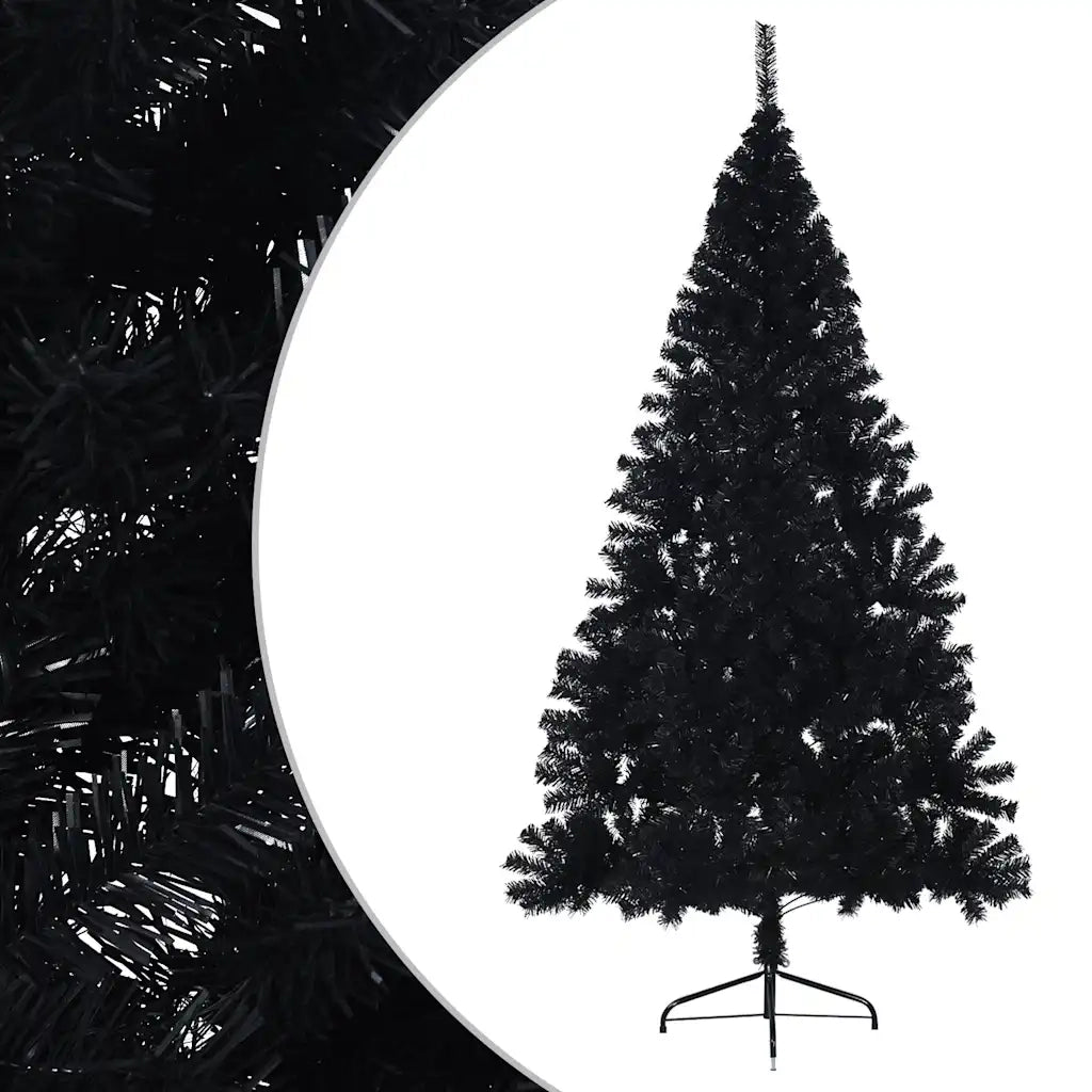 Albero di Natale Artificiale a Met¨¤-Albero Natalizio con Base Nero 180 cm PVC