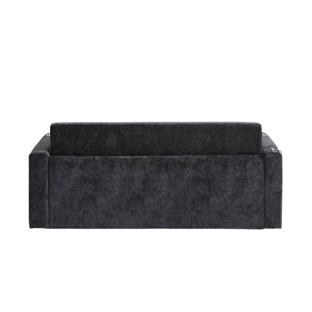 Divano letto 2 posti con USB e portabicchieri in chenille nero e grigio 80×50×50 cm