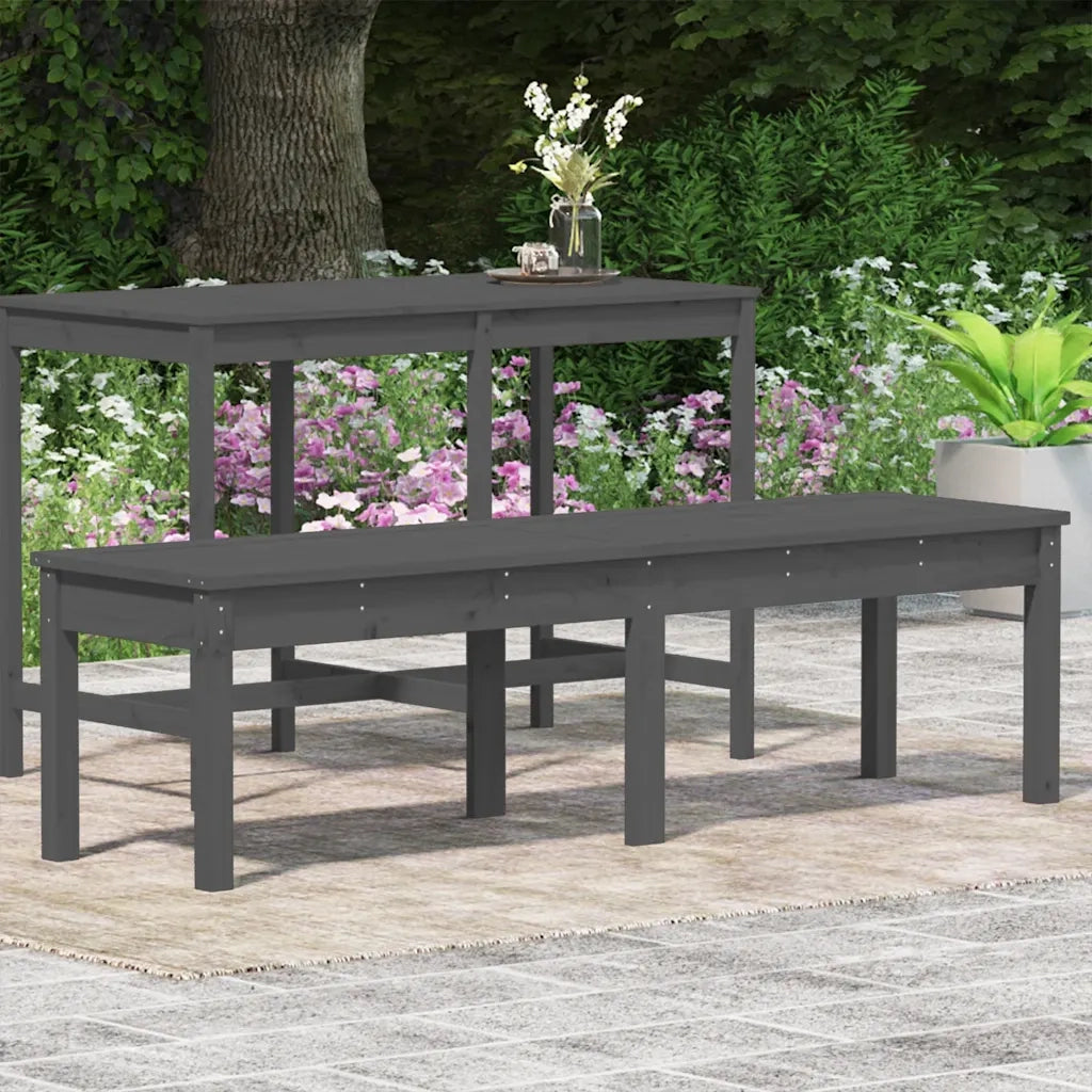 Panchina Giardino | Panca da Giardino 2 Posti Grigia 159,5x44x45cm Legno Massello Pino