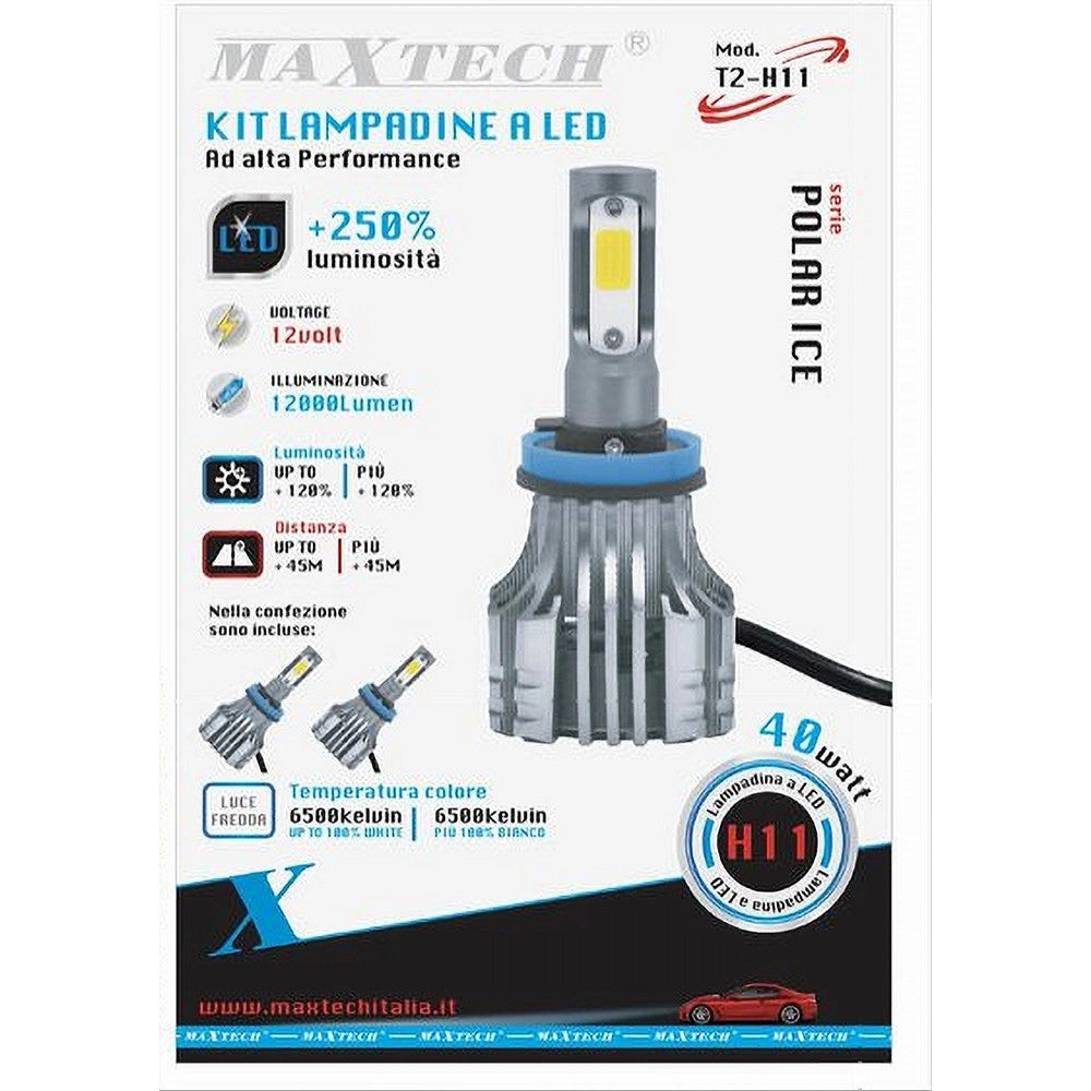 Trade Shop - Coppia Lampadine Led H11 Auto Luce Bianca Fredda 6500k 12000lm Attacco 40w T2-h11 -