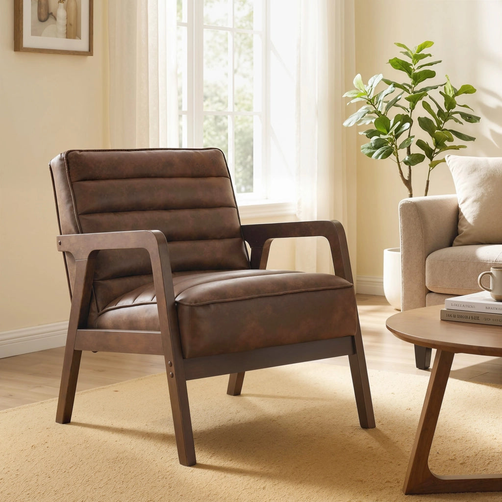 Poltrona relax in similpelle marrone con struttura in legno massello ¨C Zephmum ¨C 80x90x100