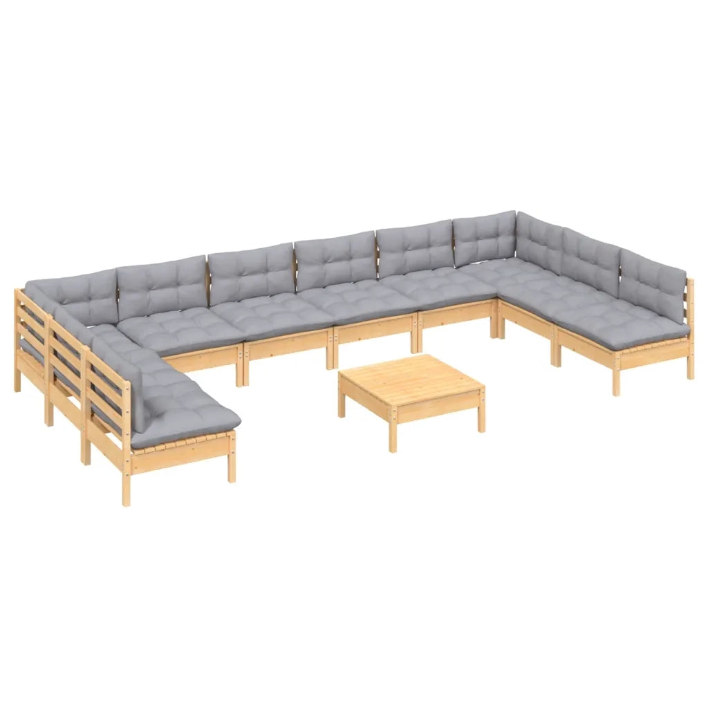 Set Divani da Giardino 11 pz con Cuscini Grigi Massello di Pino 3097192
