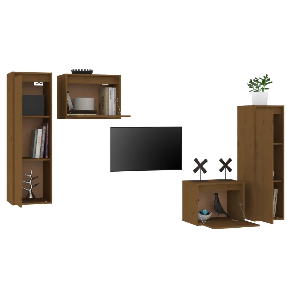 Mobili Porta TV 4 pz Miele in Legno Massello di Pino cod mxl 23416