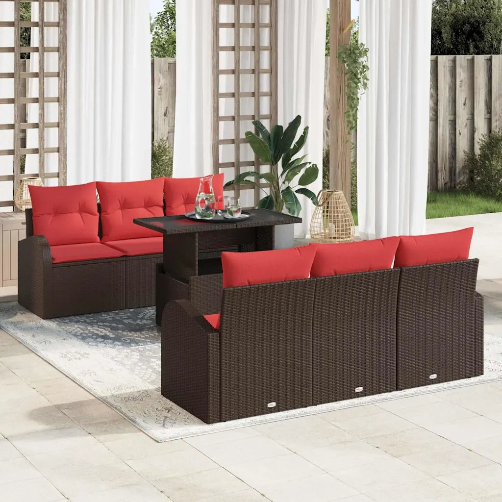 Set Divano da Giardino 7 pcs Marrone Rattan in Polipropilene