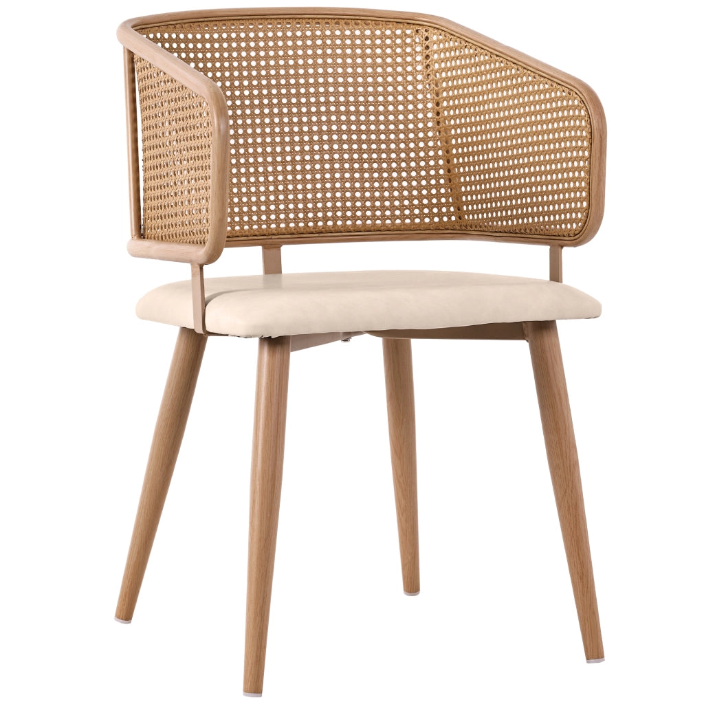 Sedie da Pranzo con Schienale in Rattan ¨C MINIMAL ¨C Set 6 Pezzi, Seduta in Ecopelle, Moderno