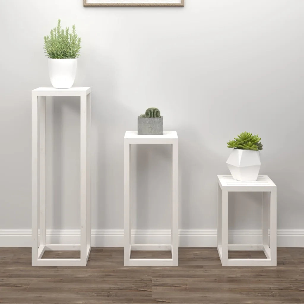 Set Supporti per Piante 3 pz Bianco in Legno Massello di Pinocod mxl 102317