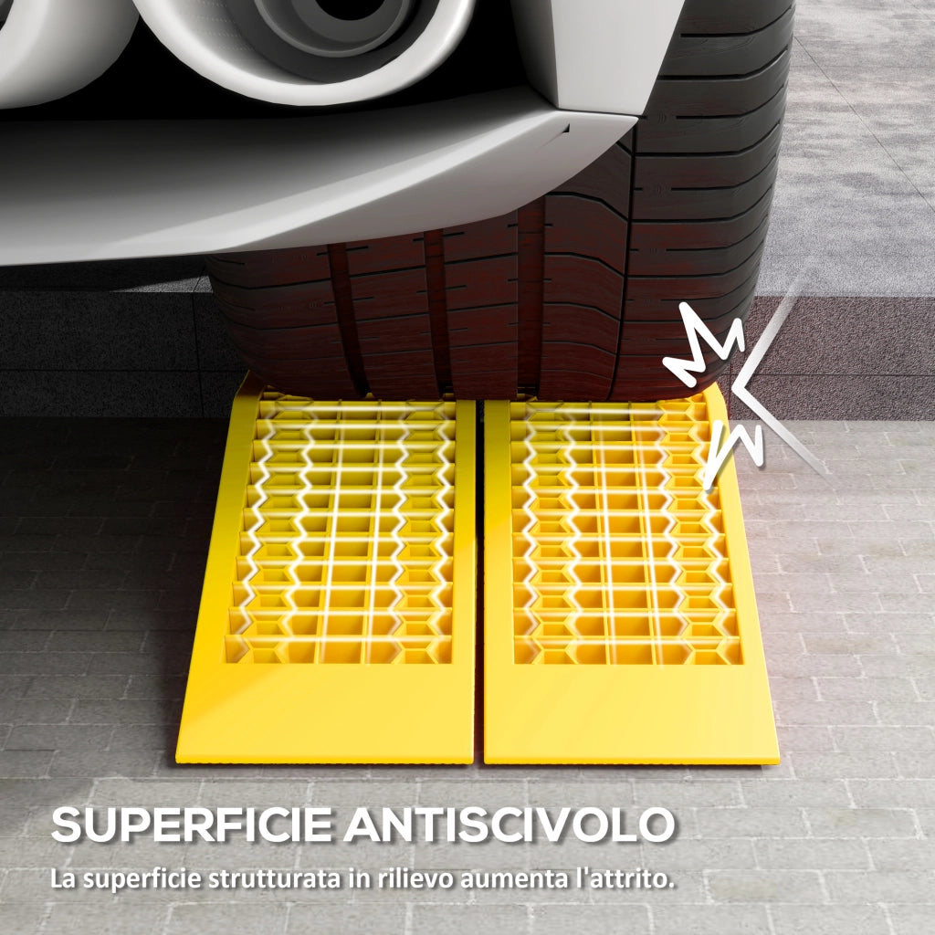 Set 2 Rampe di Carico in Plastica per Auto con Capacit¨¤ 3 Tonnellate e Superficie Antiscivolo. Giallo