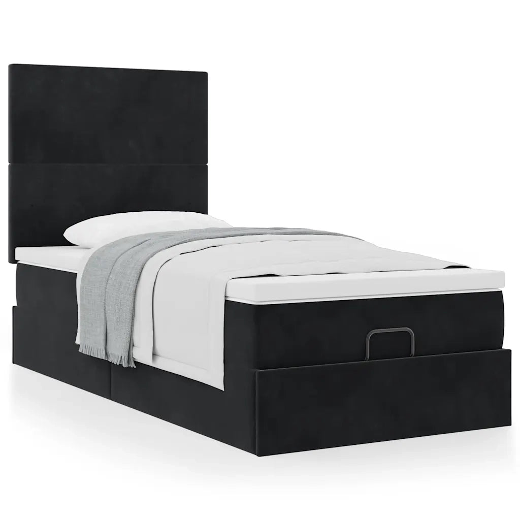 Struttura Letto Pouf con Materassi Nero 80x200 cm in Velluto 3313363