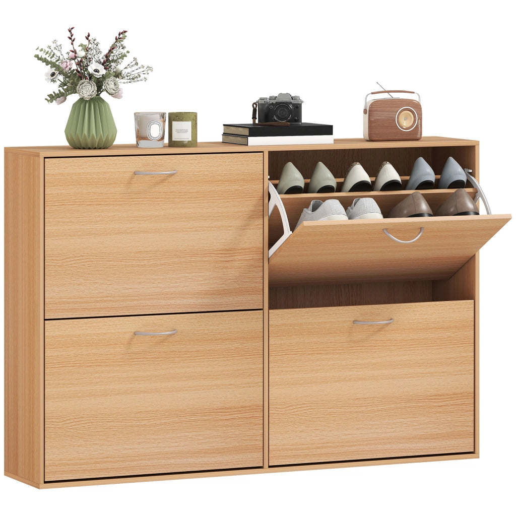 Scarpiera salvaspazio con 4 ante ¨C Xylo ¨C 16-24 paia, legno naturale, 120x24x81 cm