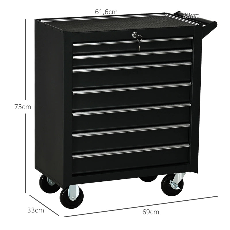 CARRELLO PORTA ATTREZZI 69x33x75 cm Nero in acciaio, 7 cassetti