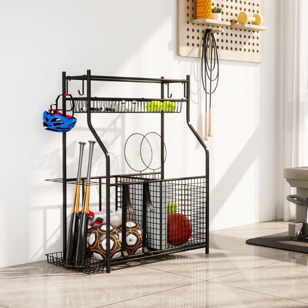 Armadio sportivo con cestini, ganci rimovibili, cinghie elastiche ¨C Minimal ¨C 92x42x109 cm, nero
