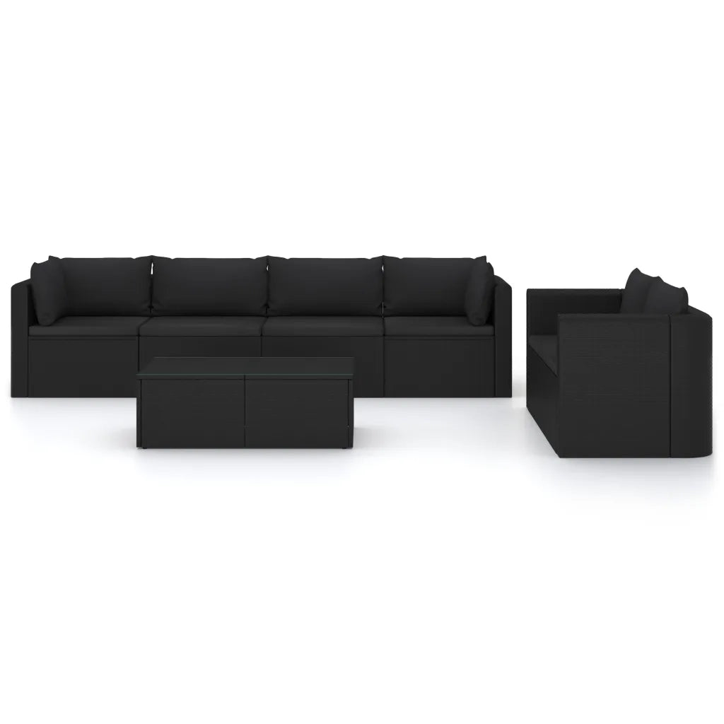 Set Divani da Giardino 7 pz con Cuscini in Polyrattan Nero cod mxl 44670